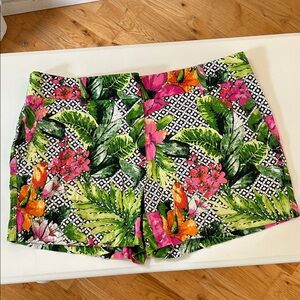 Cynthia Rowley Tropical High Waist Shorts - Green, Pink, Orange